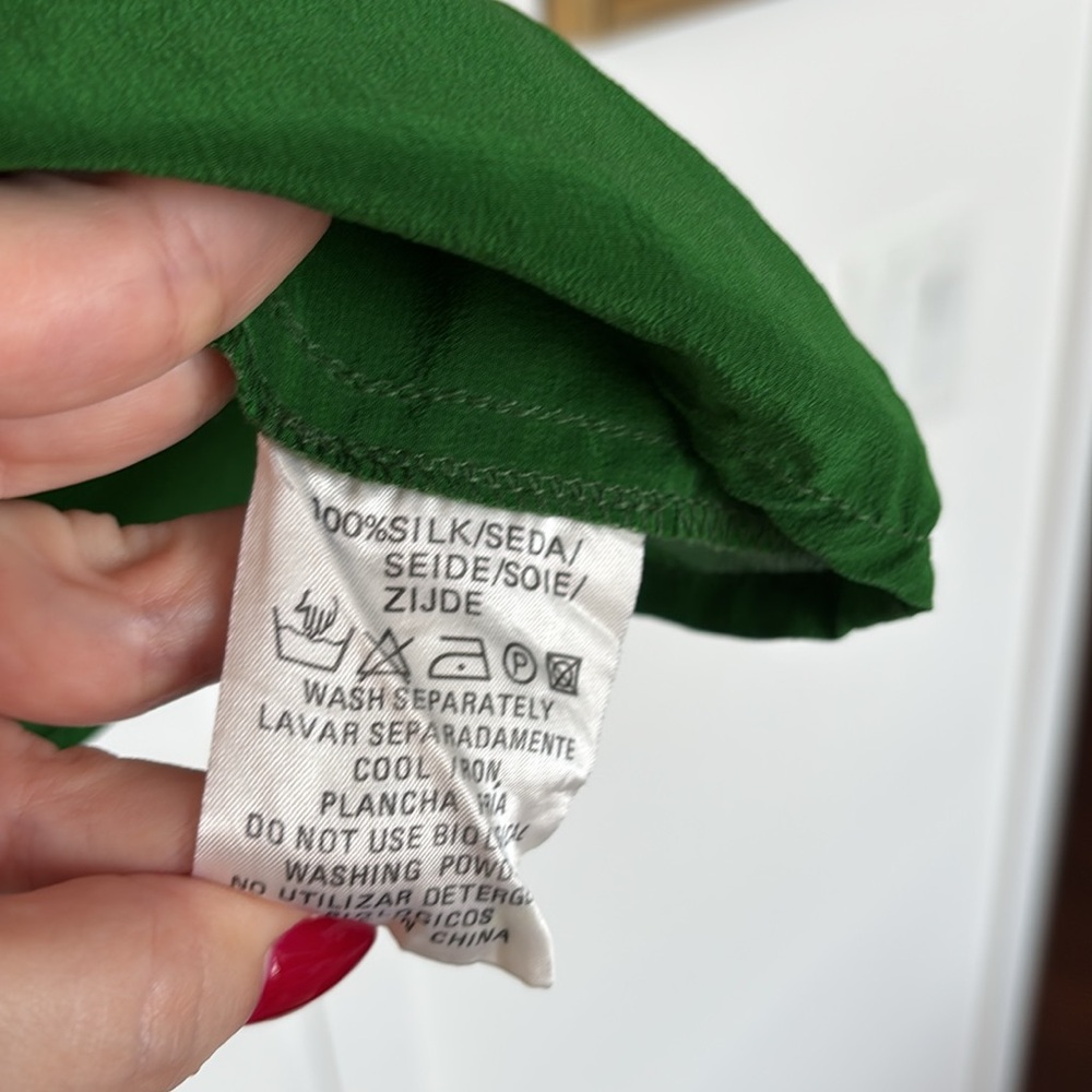 100% Silk PRINCIPLES Vintage Emerald Green Button-Up Shirt Medium - Picture 12 of 12